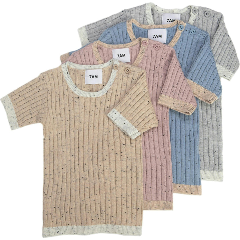 Ribbed Knit Short Sleeve Retro Top