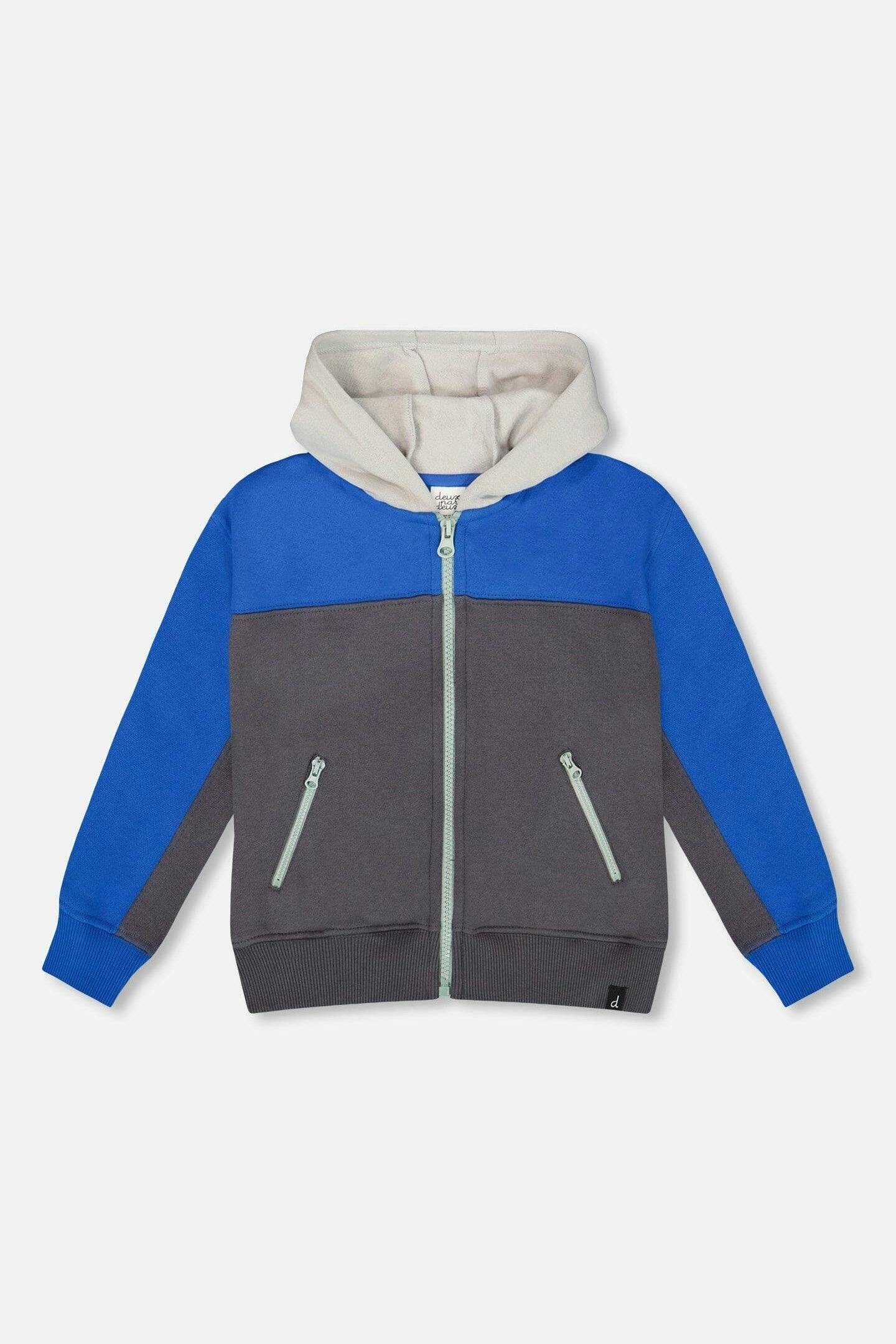 Color Blocked Zip Front Fleece Hoodie Dark Gray