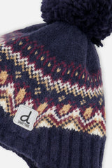 Baby Winter Peruvian Knit Hat with Pompom Blue and Red Jacquard