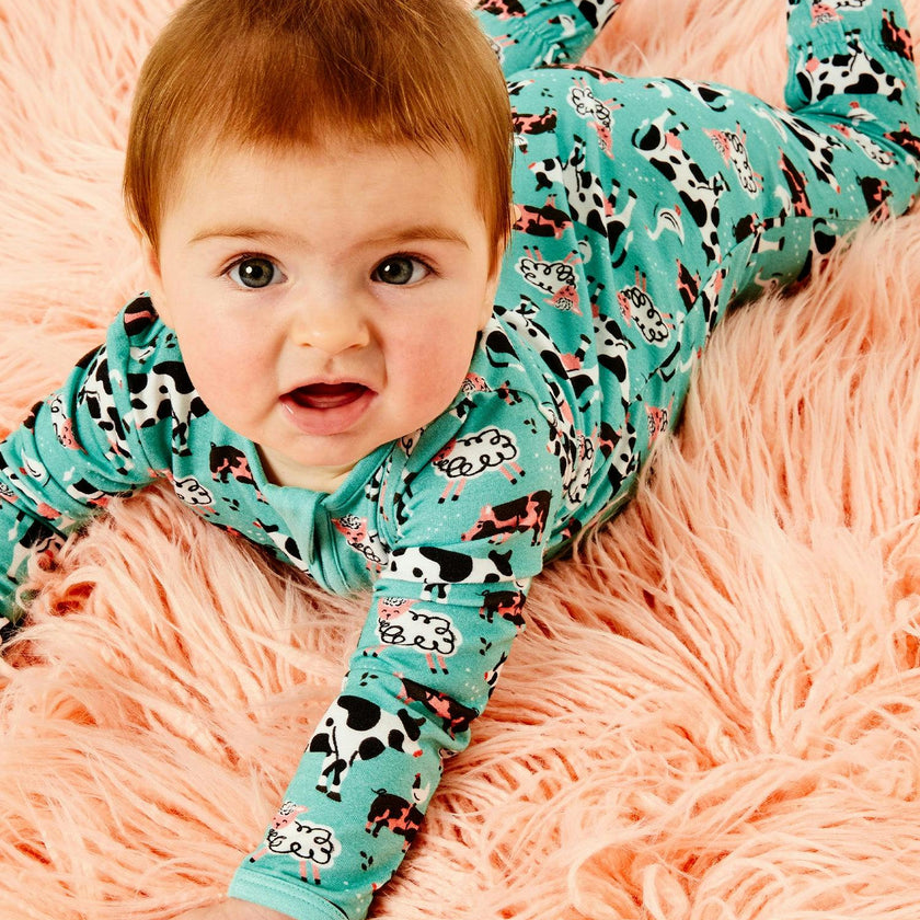 Soft & Stretchy Zipper Footie - Farm Friends