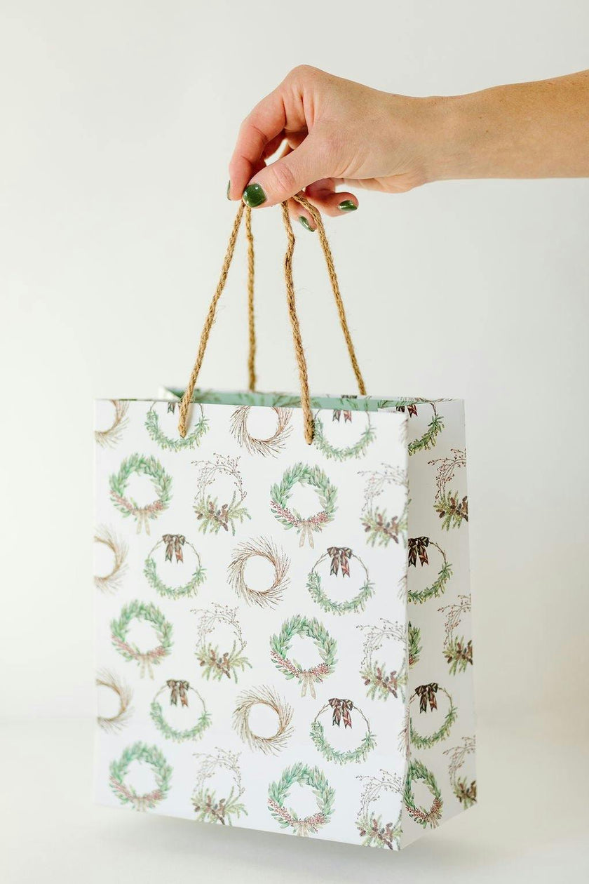 Holiday Evergreen Wreath Gift Bag Set of 3