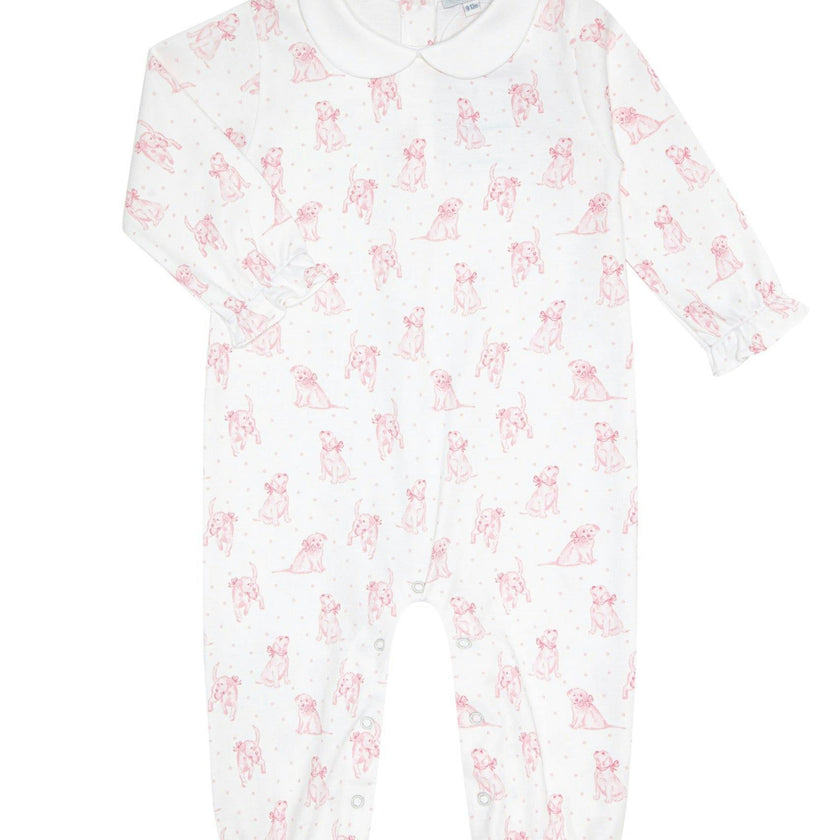 Pink Puppy Love Print Romper long sleeve