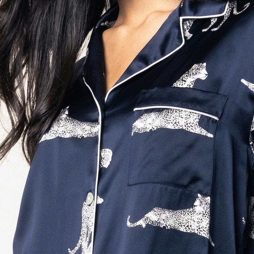 Women's Silk Pajama Set in Panthère de Nuit