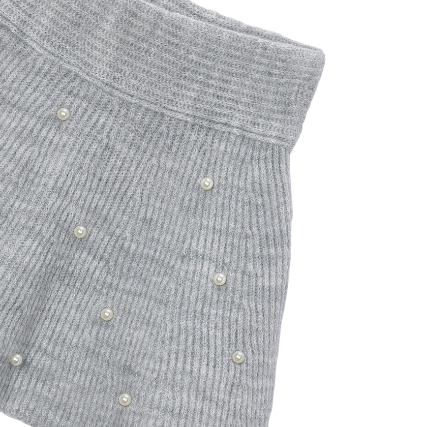 Grey Pearl Embellished Knit Skirt