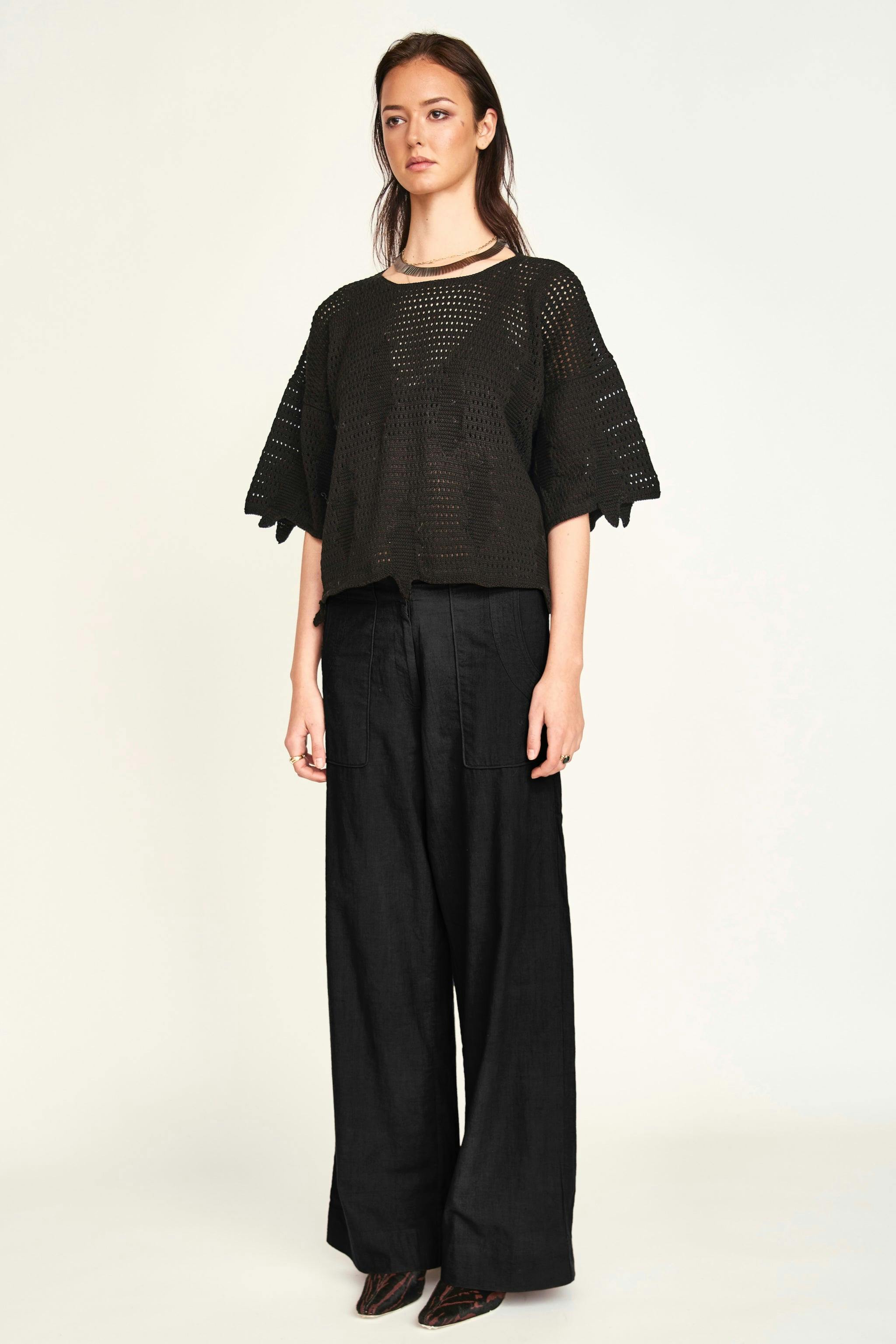 Lokaro Pointelle Top in Black