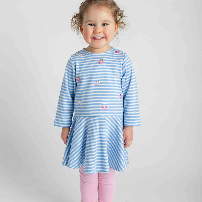 Stripe Knit Dress With Embroidered Flowers