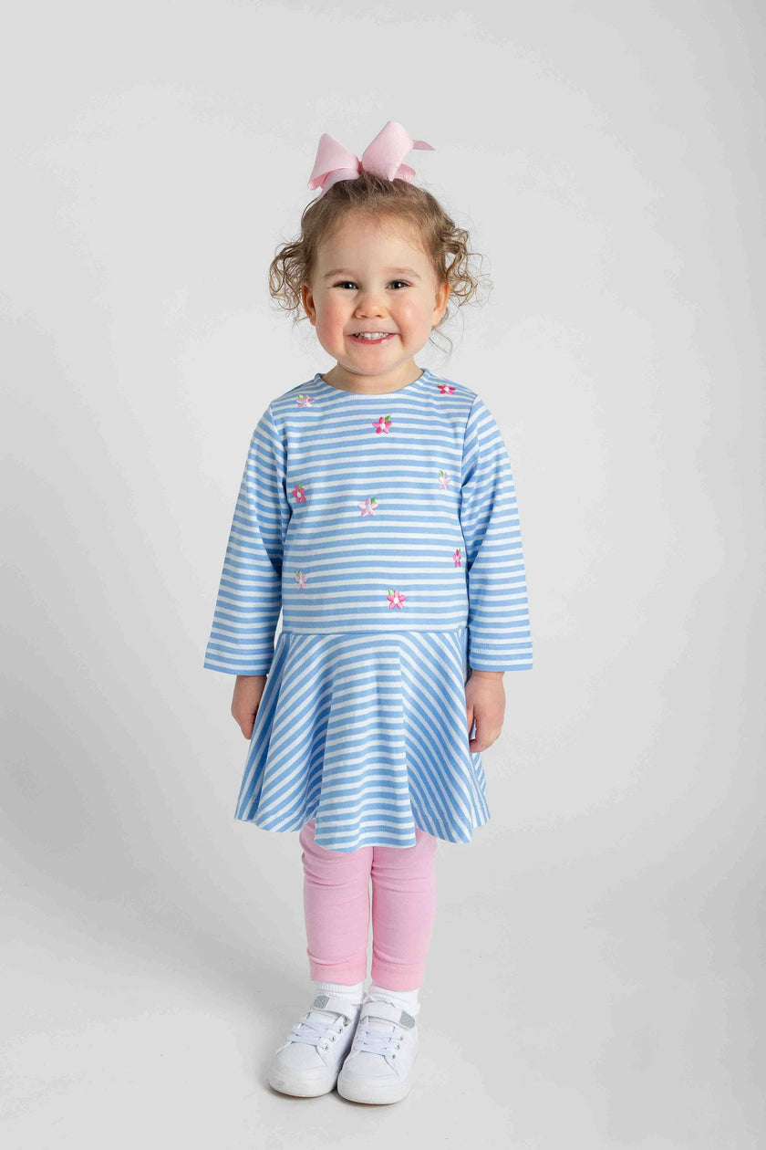 Stripe Knit Dress With Embroidered Flowers
