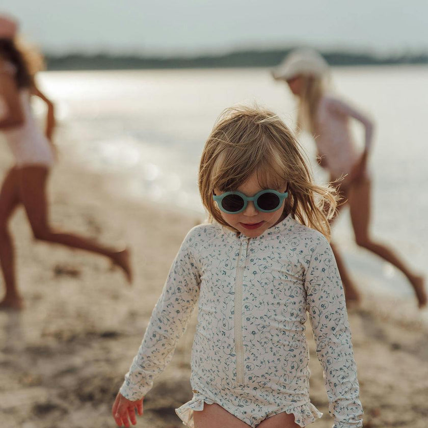 Long Sleeve Rashguard Ruffle Swimsuit | UPF + Recycled - Scandi Floral