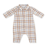Western Plaid - Long Sleeve Polo Button Down Romper