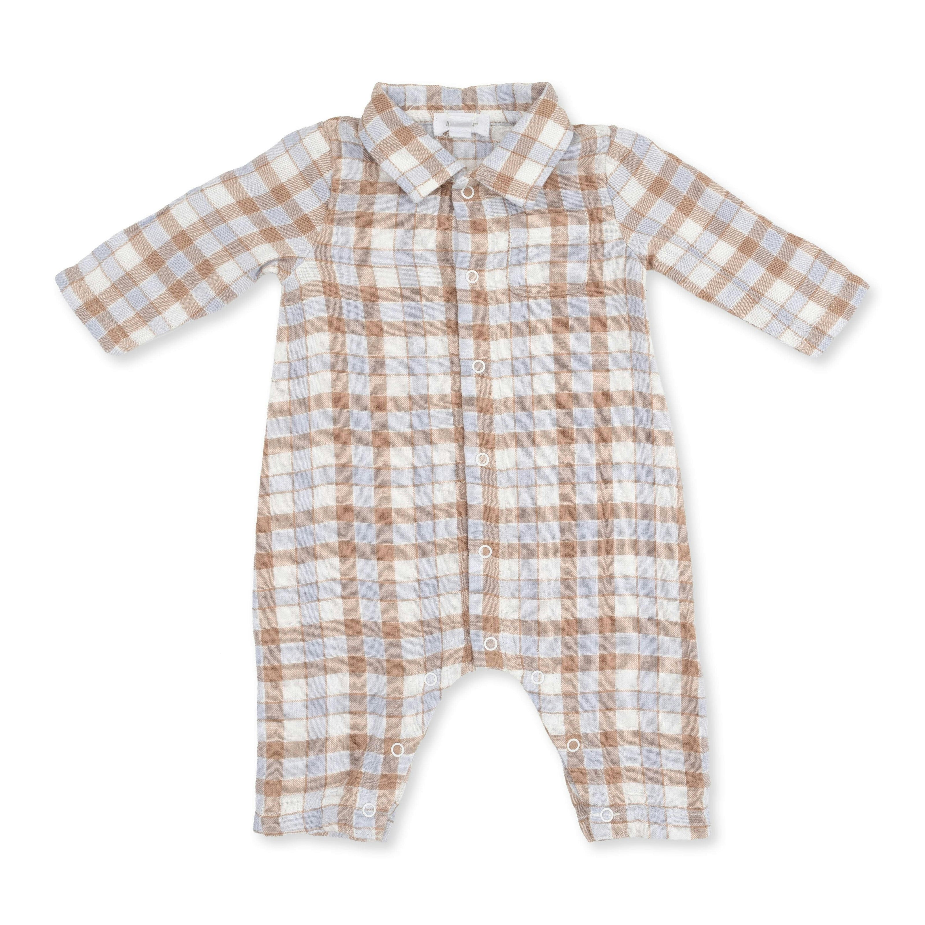 Western Plaid - Long Sleeve Polo Button Down Romper