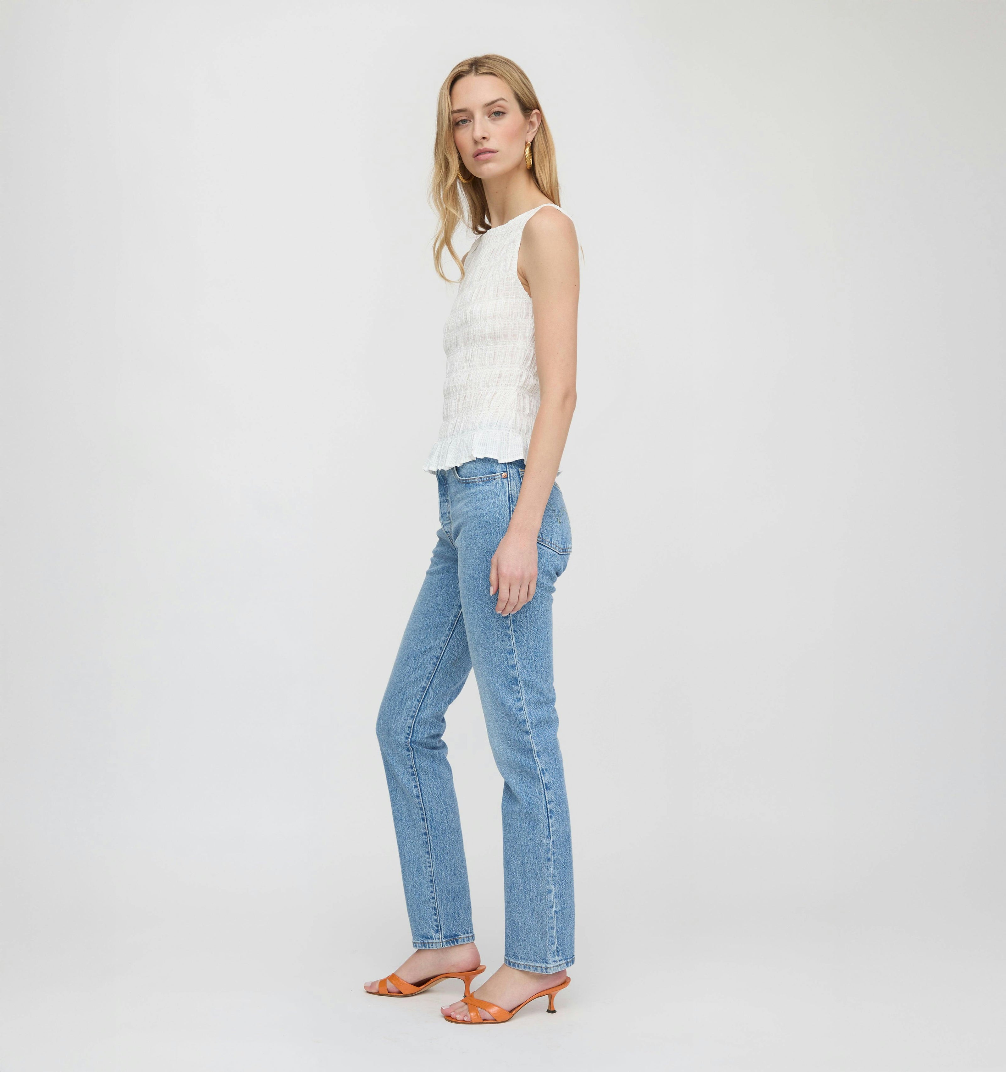 The Phoebe Nap Top - White Crinkle Check