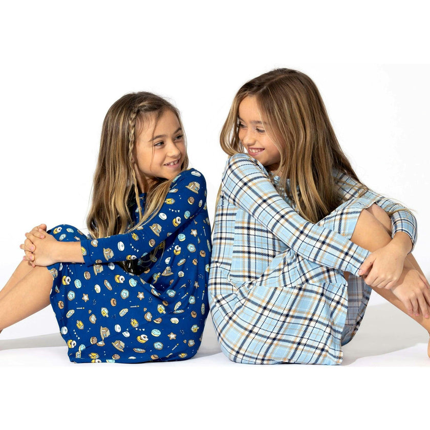 Holiday Plaid Blue Bamboo Girls' Long Sleeve Dress