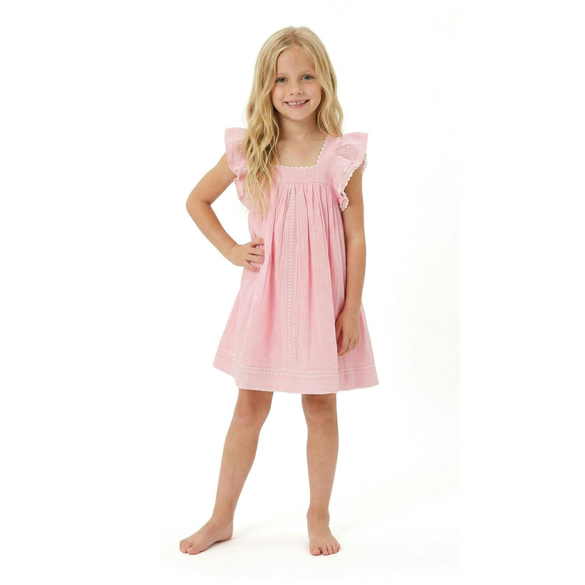 Serena Girls Tassel Dress Pink Embroidery, Pink Embroidery