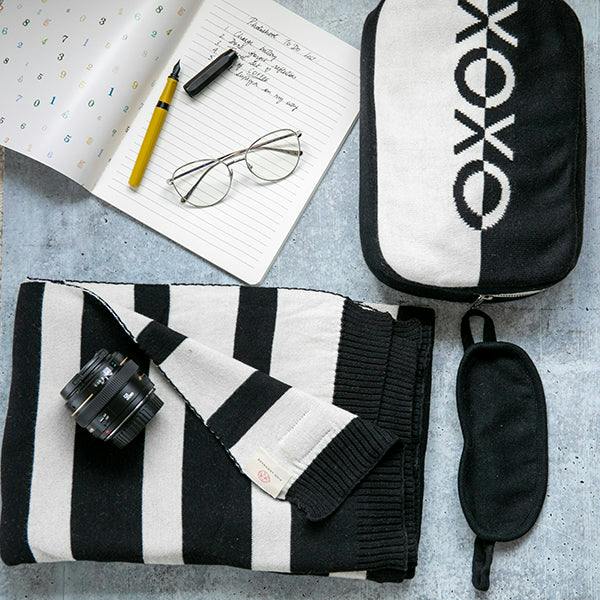 Xoxo Reversible Stripes Blanket Travel Set