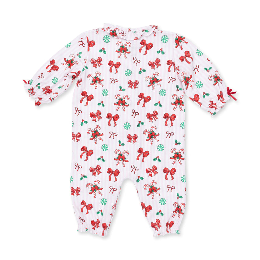 Bows & Candy Canes - Long Sleeve Ruffle Collar Romper