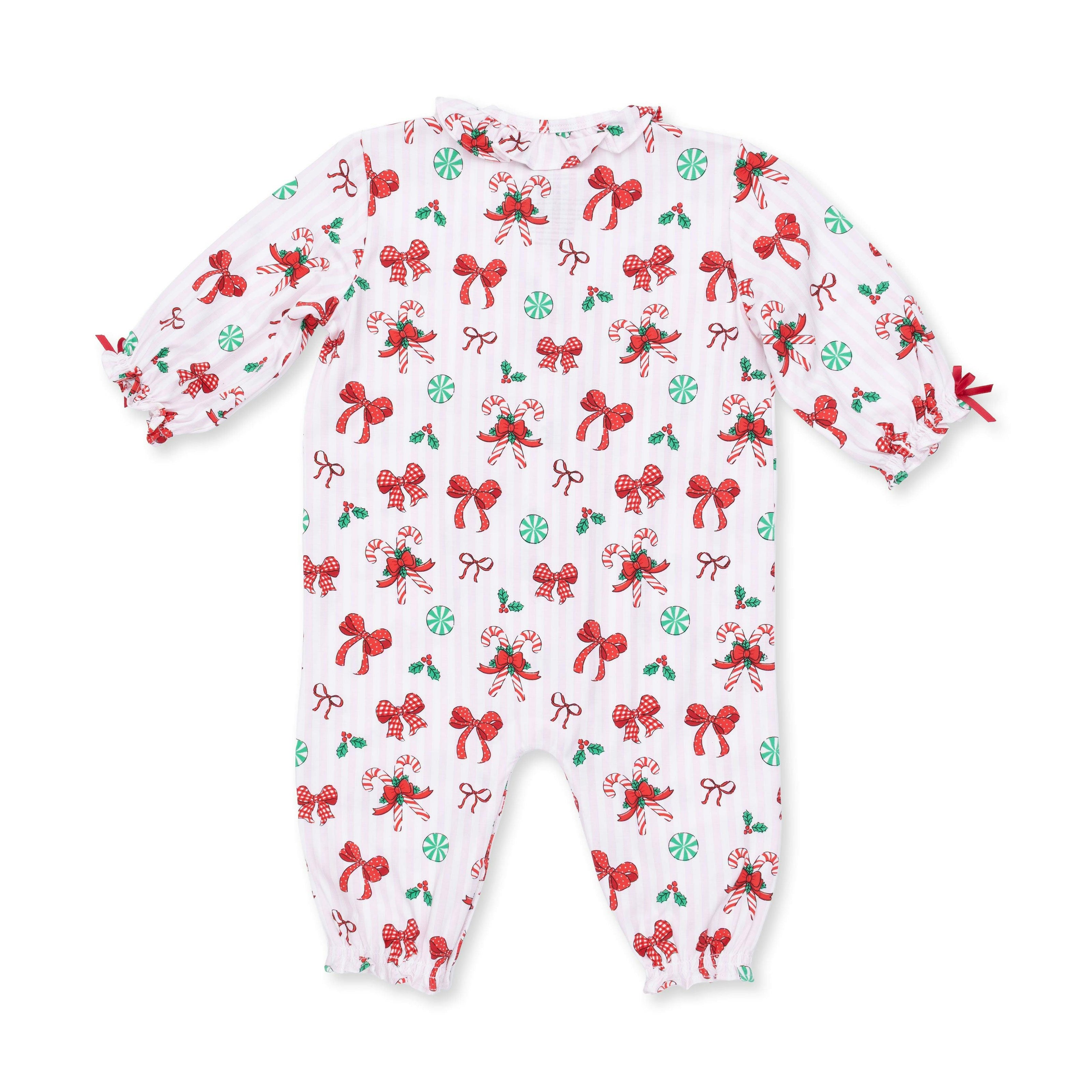 Bows & Candy Canes - Long Sleeve Ruffle Collar Romper