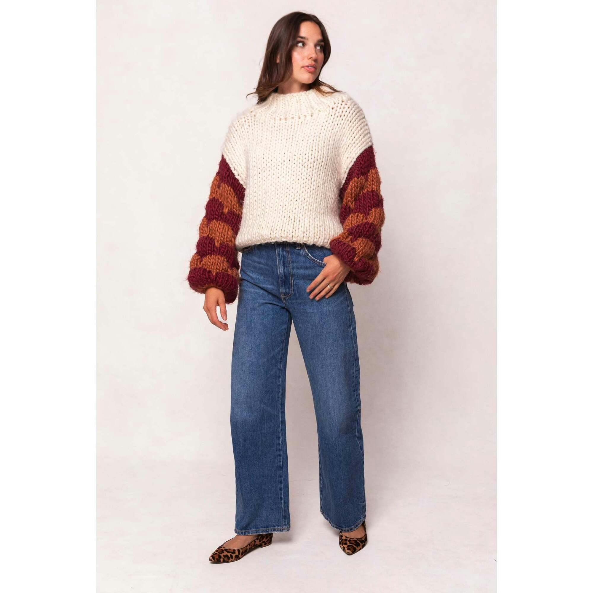 Aimee Sweater in Orange & Cream