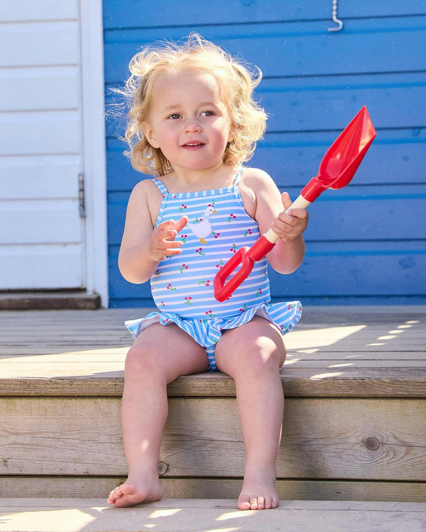Baby Cherry Stripe Duck Swimsuit in Blue