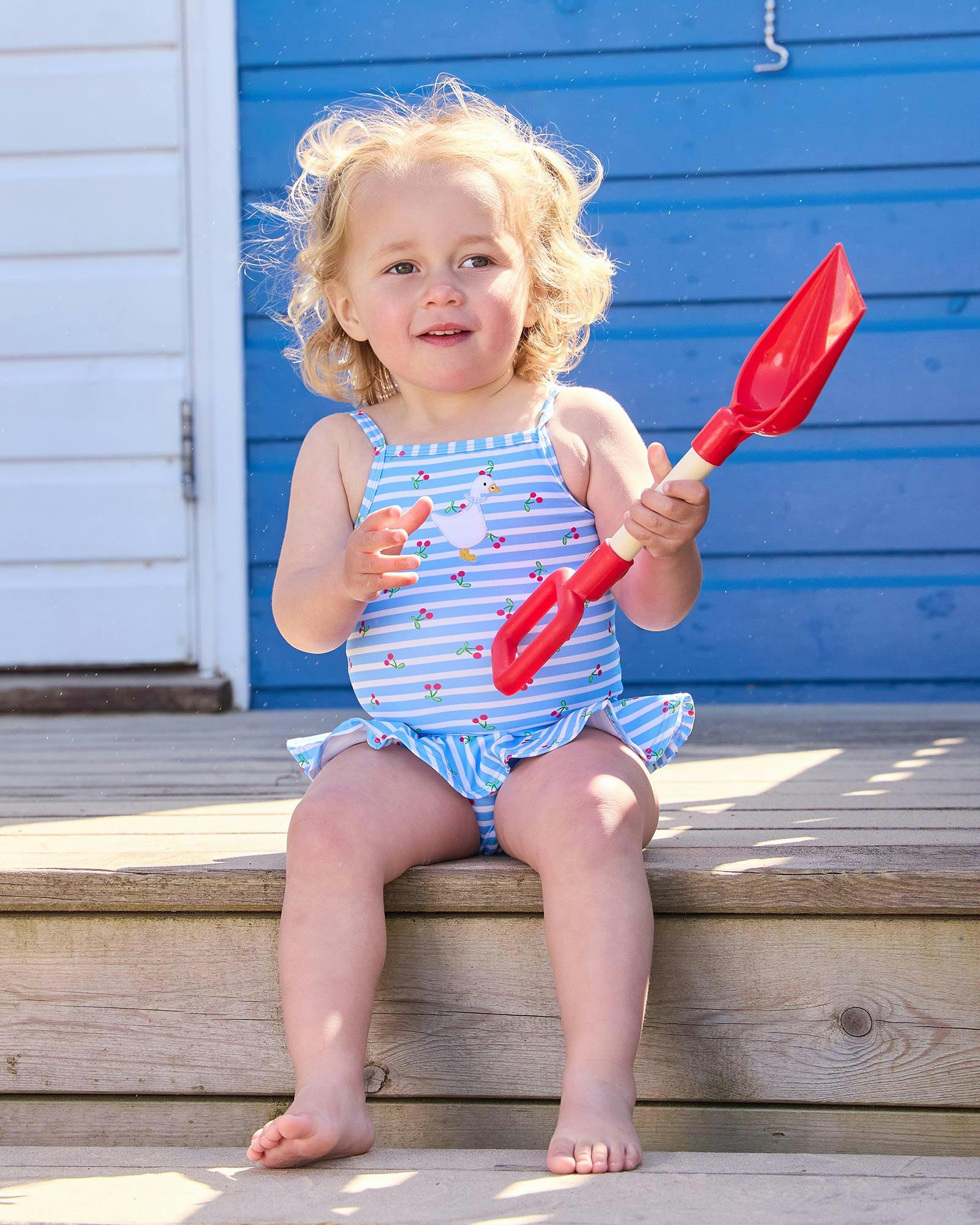 Baby Cherry Stripe Duck Swimsuit in Blue