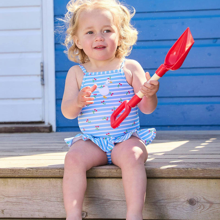 Baby Cherry Stripe Duck Swimsuit in Blue