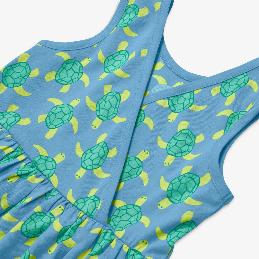 Kids tiered tank dress in sea turtles