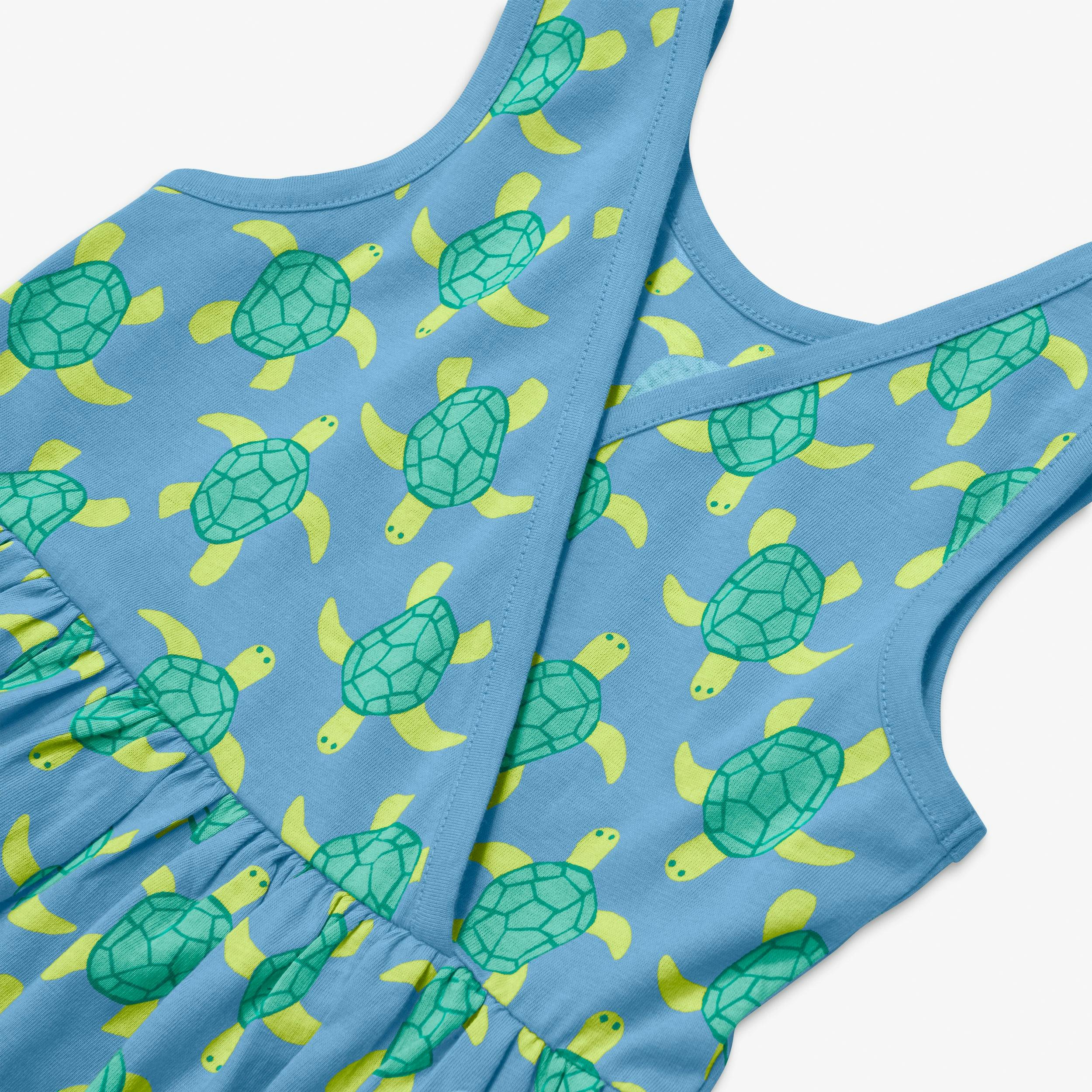Kids tiered tank dress in sea turtles