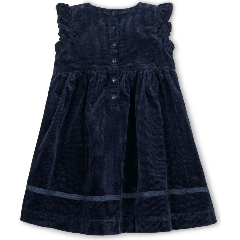Organic Corduroy Flutter Sleeve Jumper Dress, Blue