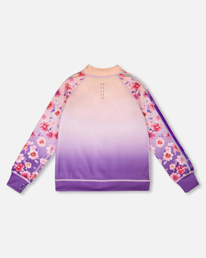 Full Zip Reversible Athletic Cardigan In Recycled Polyester Pink To Mauve Gradient