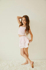 Gemma Pastel Pink & White Gingham Hearts Satin Mini Skirt