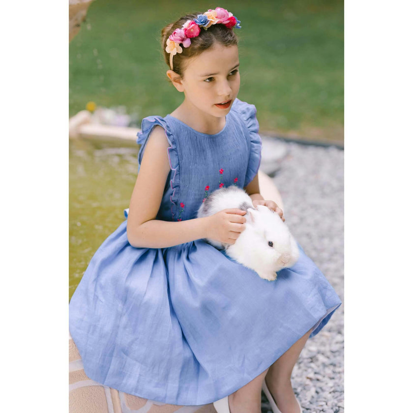 Elivia Blue Linen Smocked Dress