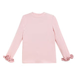 Pink Top with Satin Ruffle Cuffs