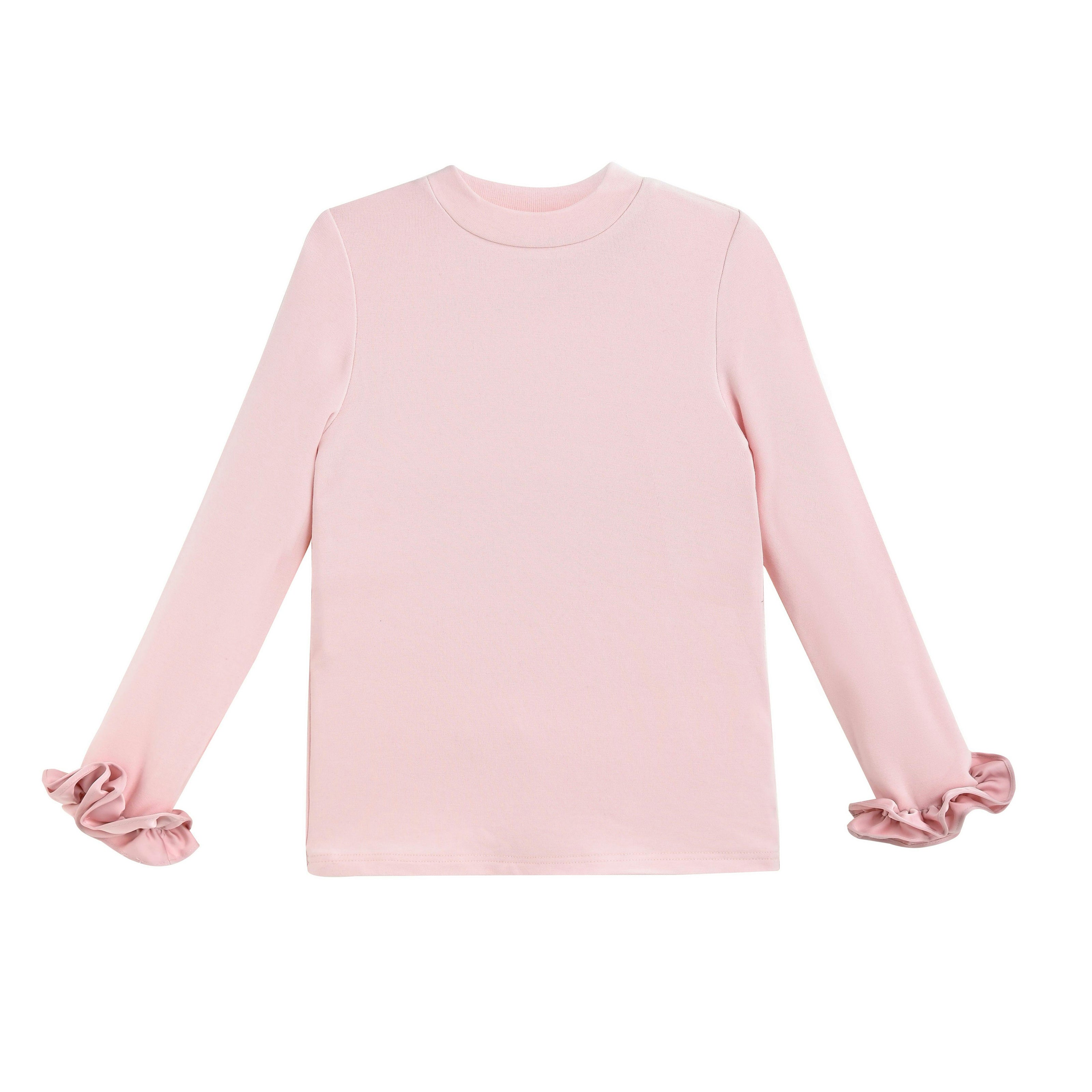 Pink Top with Satin Ruffle Cuffs