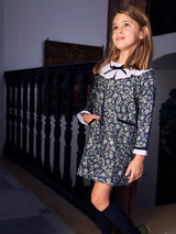 Navy & Green Floral Odisea Girl A-Line Dress
