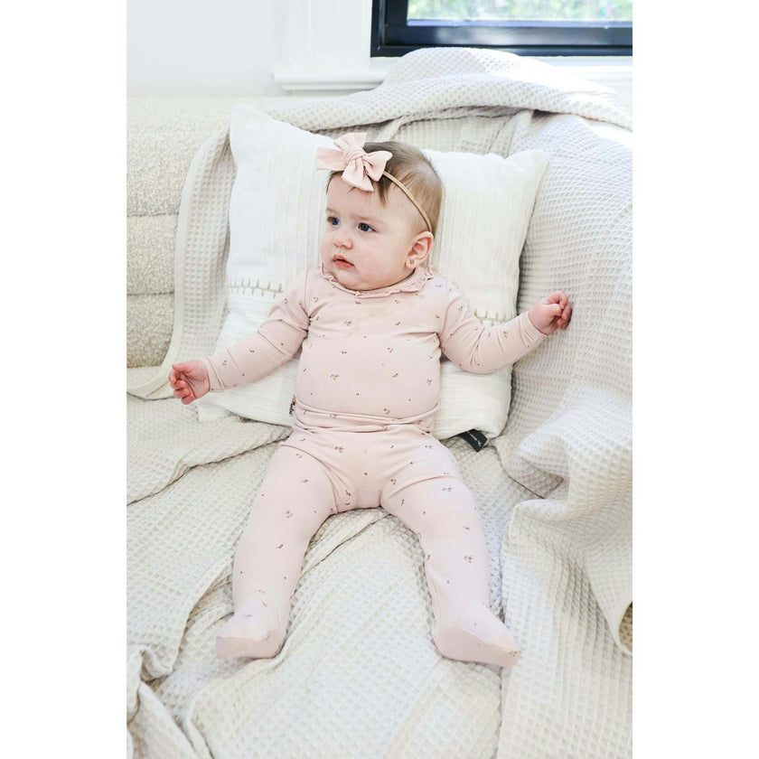 Floral Ruffle Footie and Beanie Set