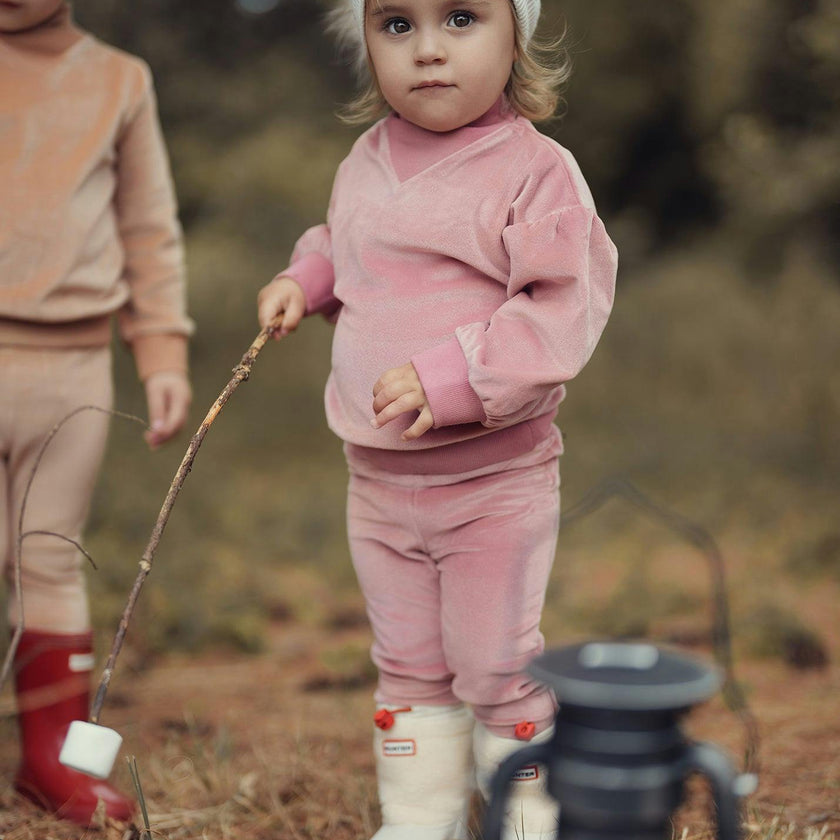 Baby Girls Velour Neck Sweater & Pant 2-Piece Set