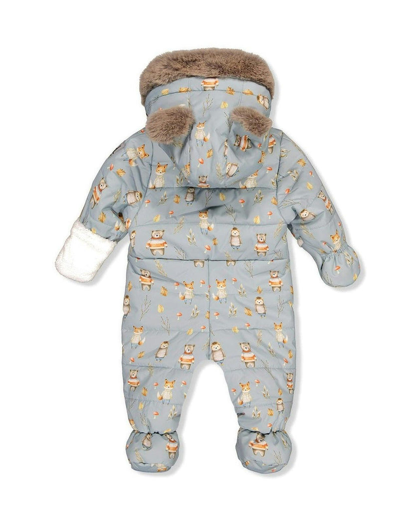 Baby One Piece Snowsuit Adapted For Car Seats Blue Animal Print
