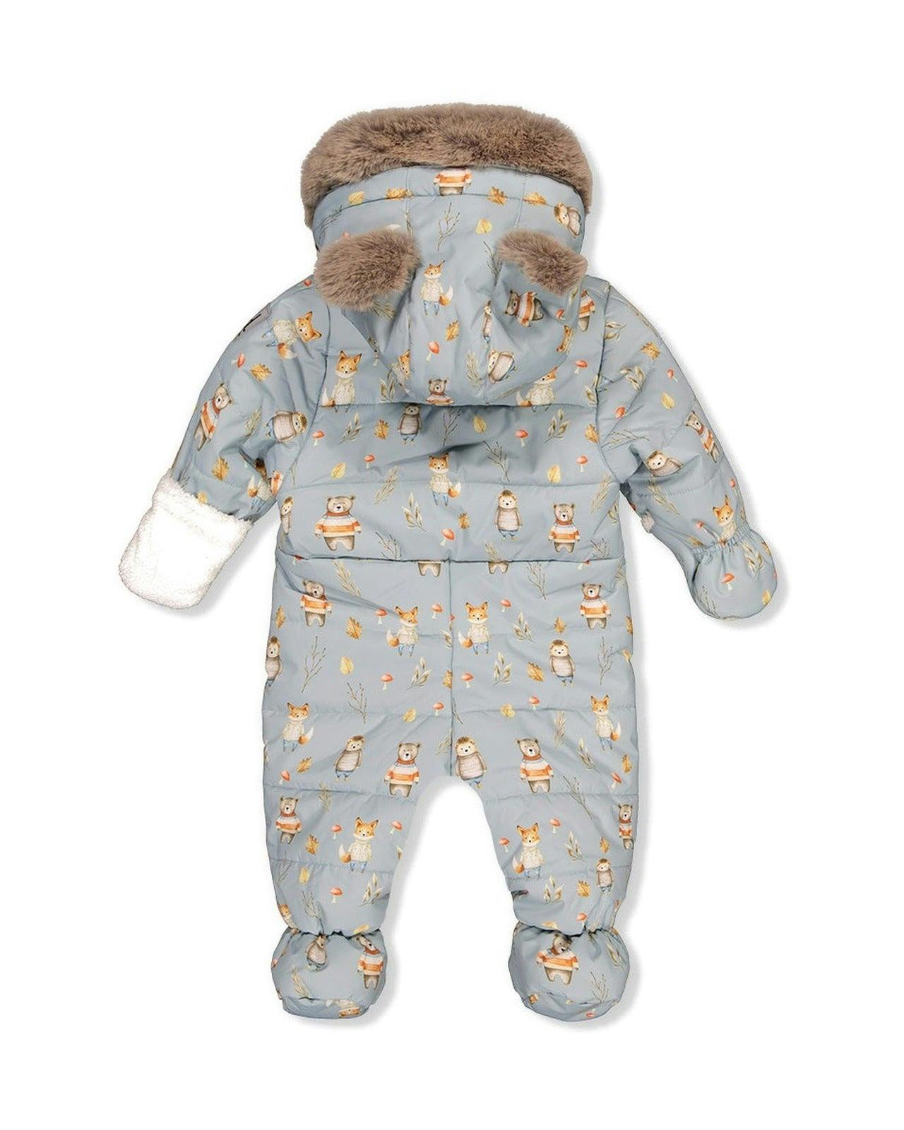 Baby One Piece Snowsuit Adapted For Car Seats Blue Animal Print