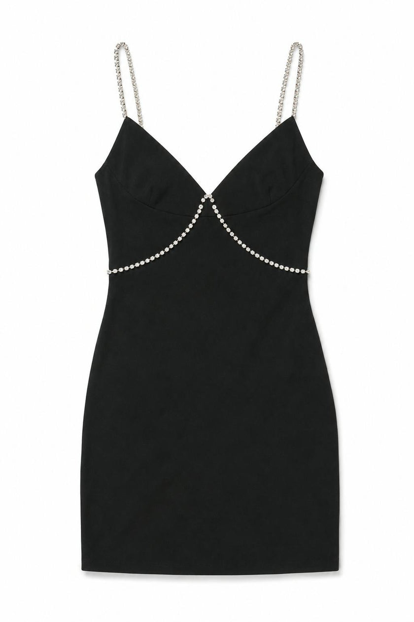 Kat Black Rhinestone Trim Dress