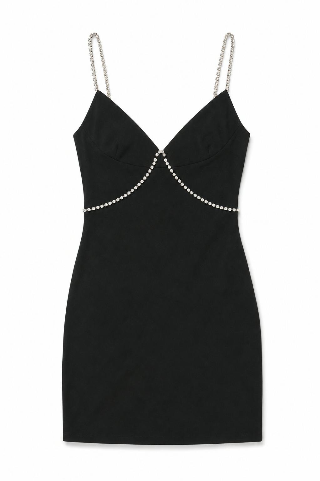 Kat Black Rhinestone Trim Dress