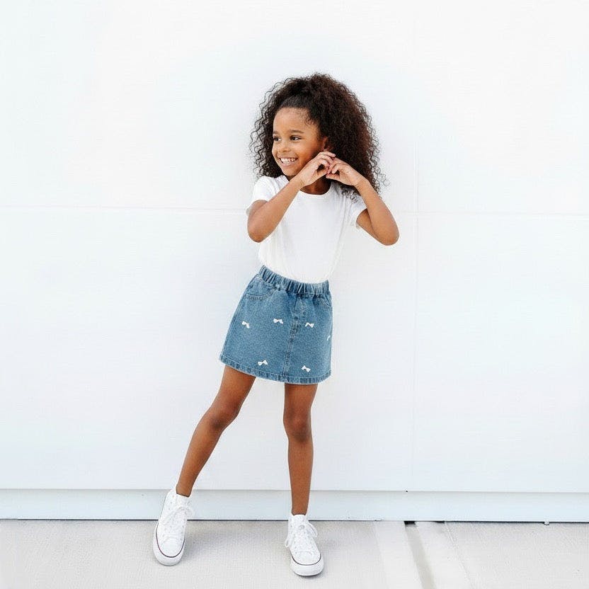 Girls' Denim Bow Skort in Medium Wash