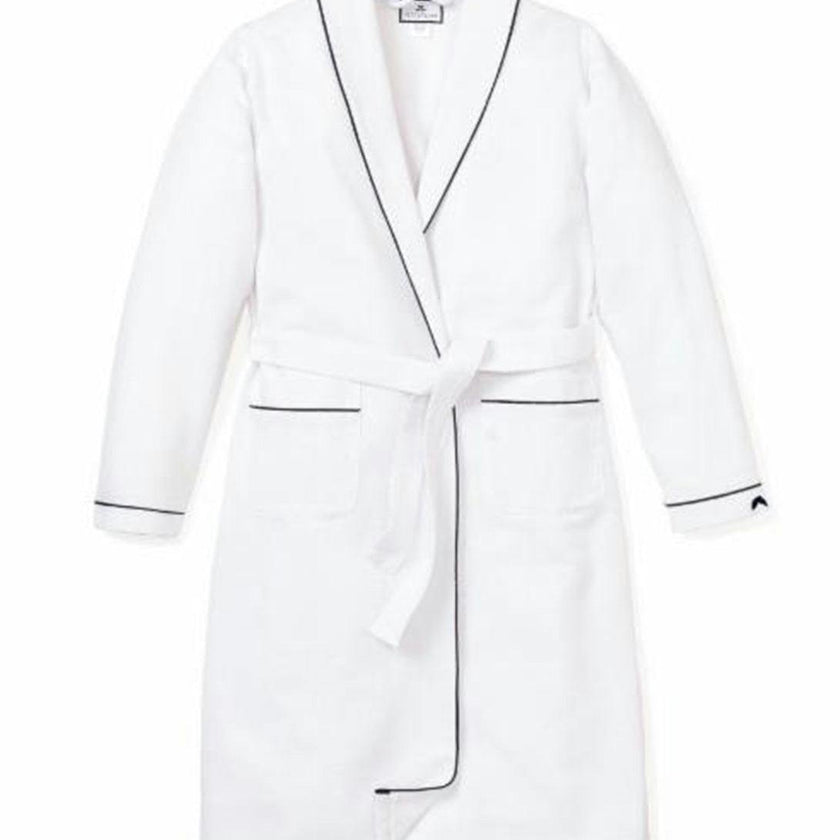 Kid's Flannel Robe in White with Navy Piping