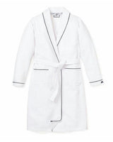 Kid's Flannel Robe in White with Navy Piping