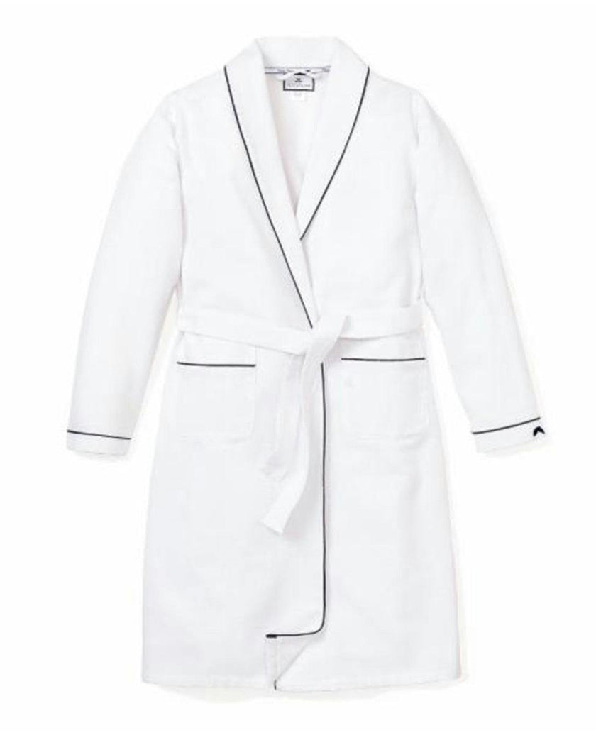 Kid's Flannel Robe in White with Navy Piping