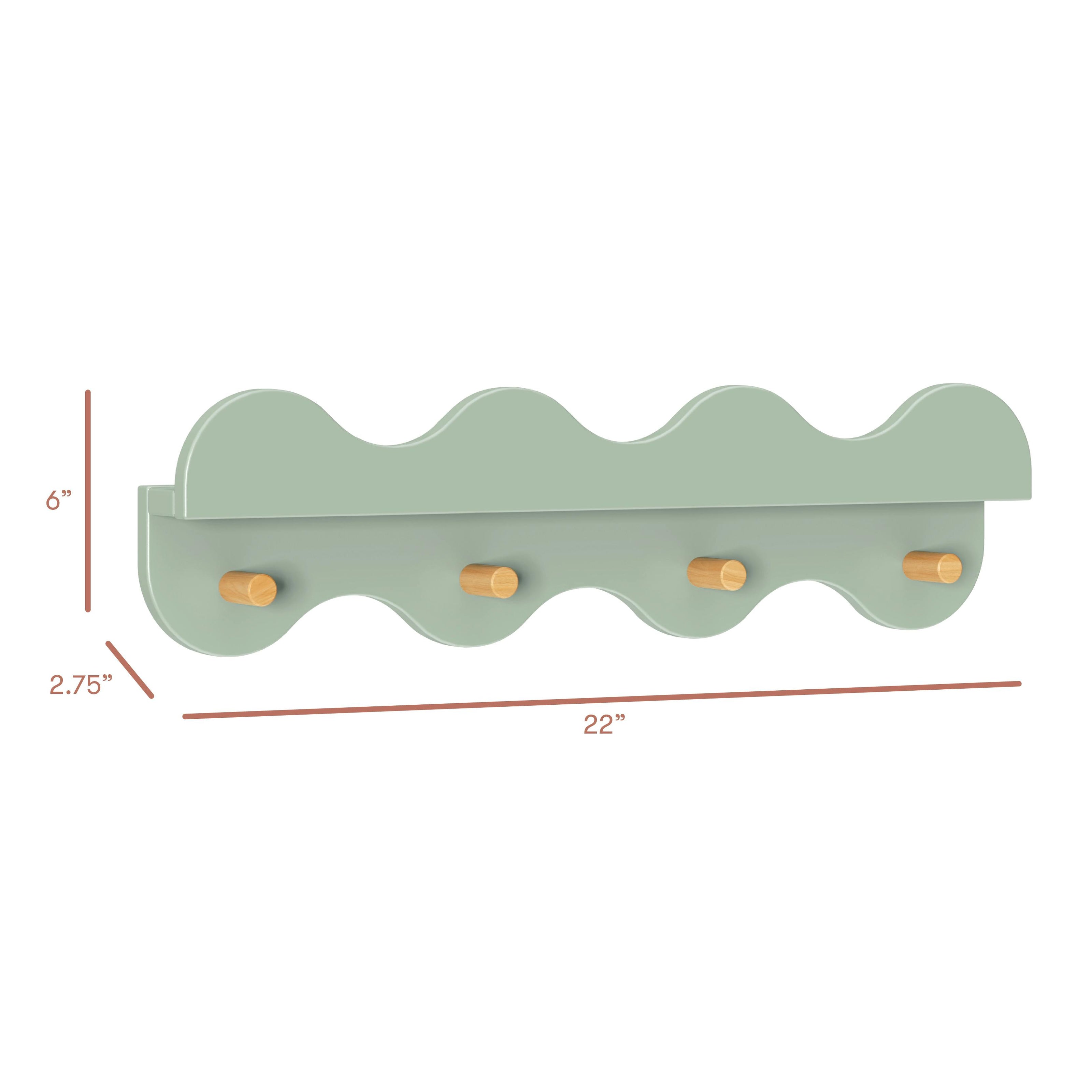 Lido Wave Bookshelf with Hooks in Light Sage/Honey