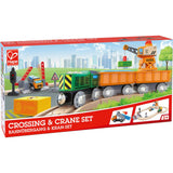 Hape: Crossing & Set - 32pc Wooden Train Cargo Railroad Yard