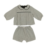 Baby Lurex Check Piped Peter Pan Collar Shirt & Short Set