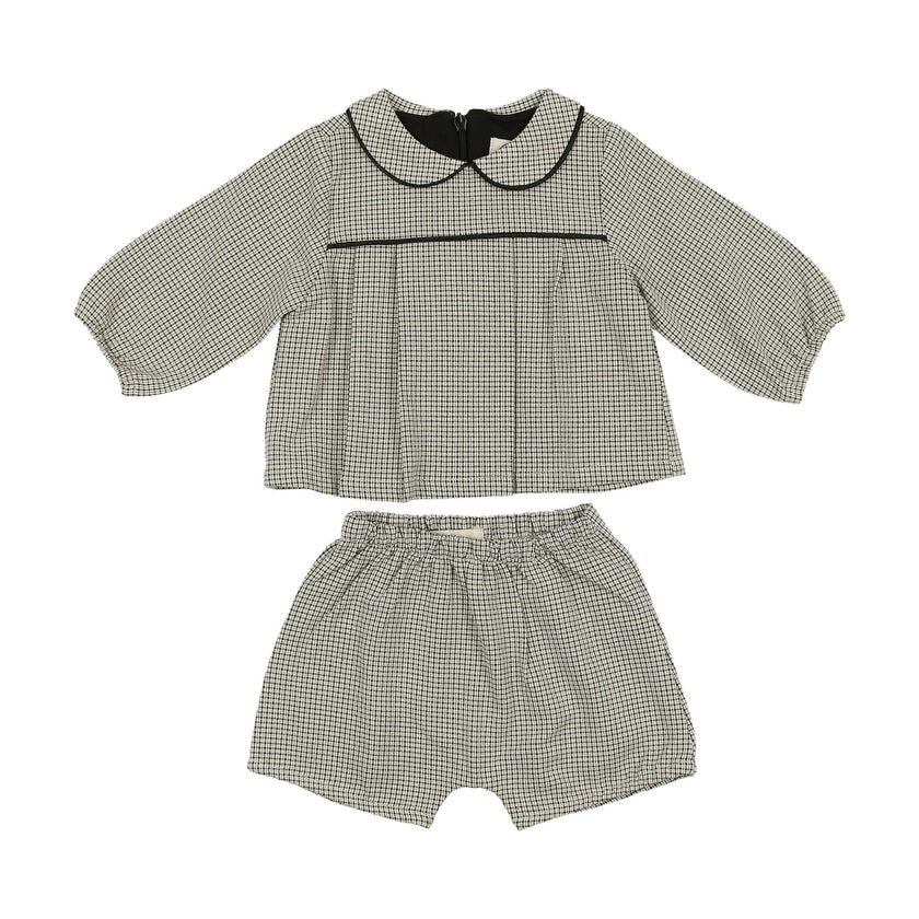 Baby Lurex Check Piped Peter Pan Collar Shirt & Short Set
