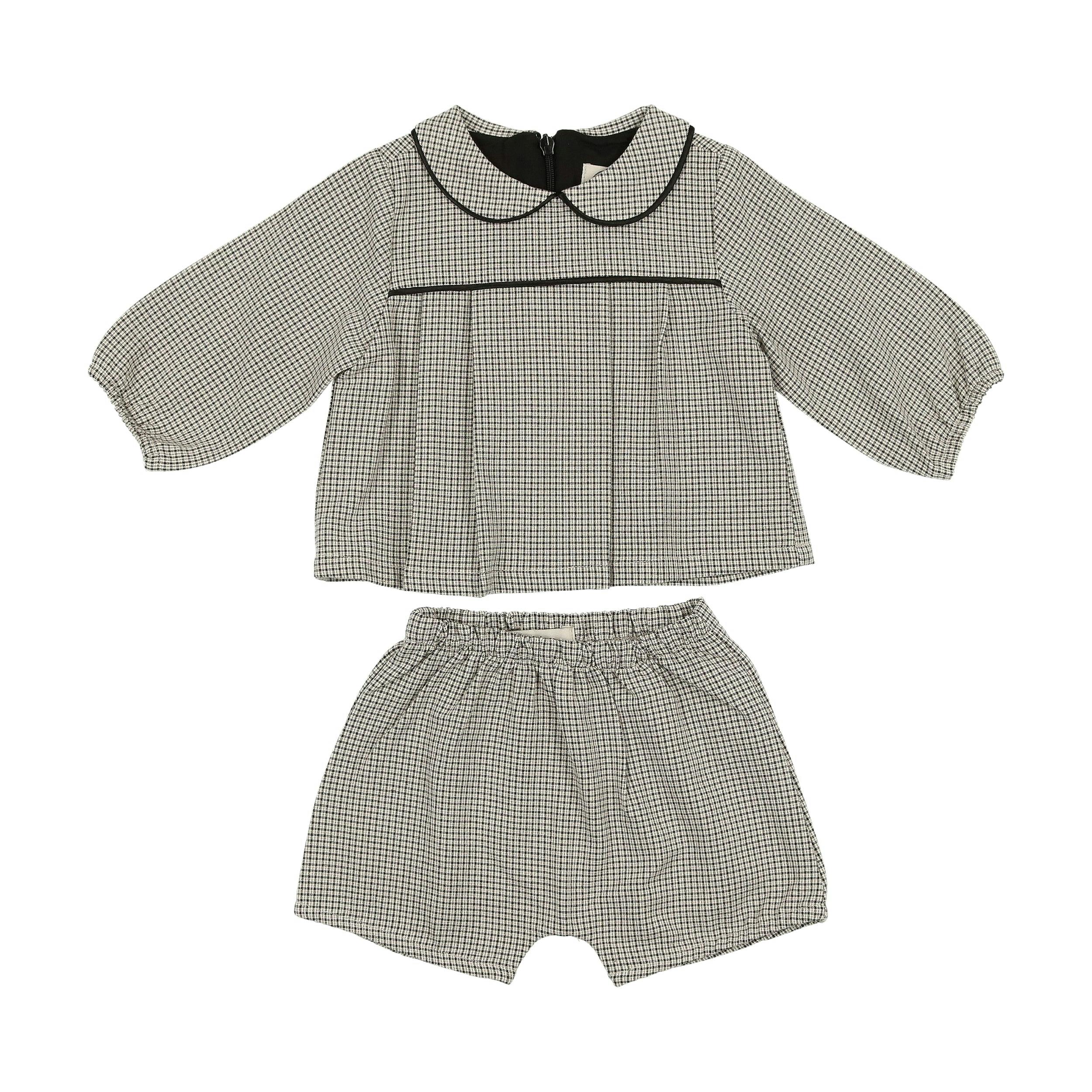 Baby Lurex Check Piped Peter Pan Collar Shirt & Short Set