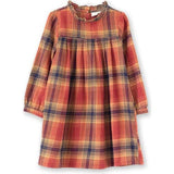Girls' Long Sleeve Ruffle Neck Plaid Dress