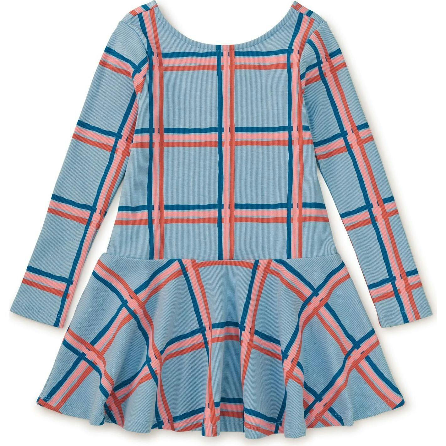 Plaid Print Ribbed Boat Neck Drop Waist Skater Dress, Multi
